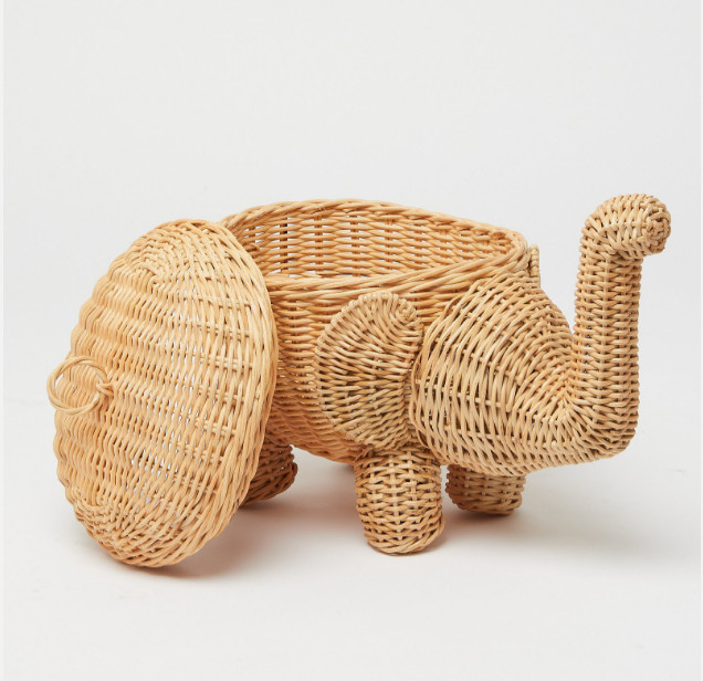 Rattan Woven Elephant Toy Storage Basket With Lid/ Natural Animal Laundry Basket For Kids' Furniture - Products For Kid 