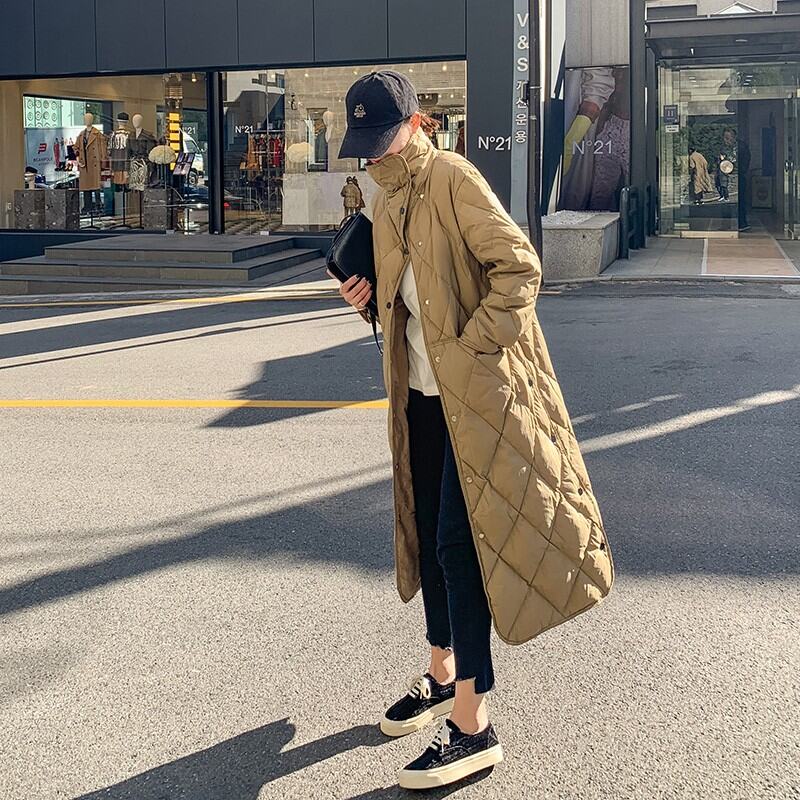 2022 Korean Style down Jacket Women's Winter New White Duck Down Mid-Length Fashion Slim Simple Super Long over-the-Knee Coat