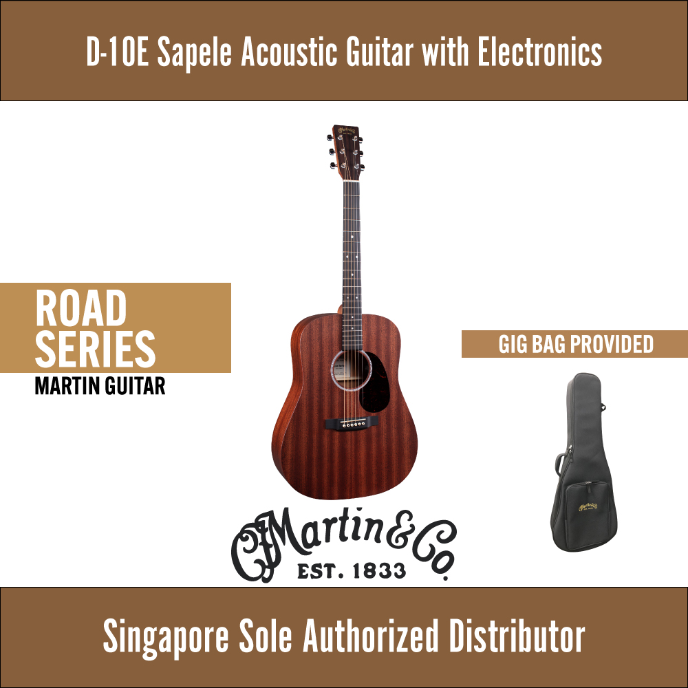 Martin D-10E Road Series Sapele Top Dreadnought Acoustic Guitar with Electronics and Gig Bag