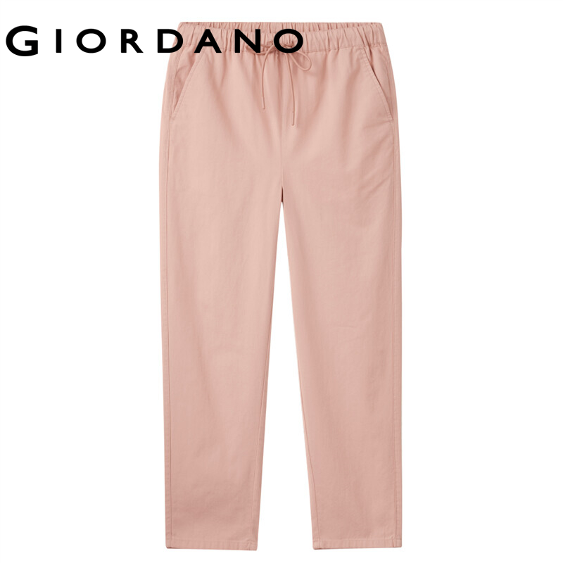 Giordano Women Pants Elastic Waistband Thin Ankle-Length Pants Multi-Color Slant Pockets Solid Soft Pants Free Shipping 05420354