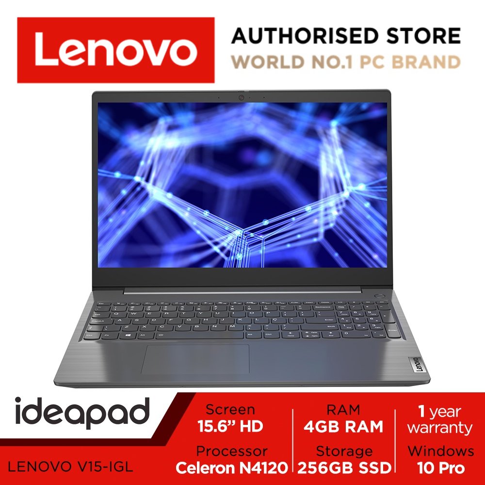 Lenovo V15-IGL | 15.6inch HD Narrow Bezel Anti-Glare | Intel Celeron N4120 | 4GB RAM | 256GB SSD | Win11 Pro | 1 Year warranty