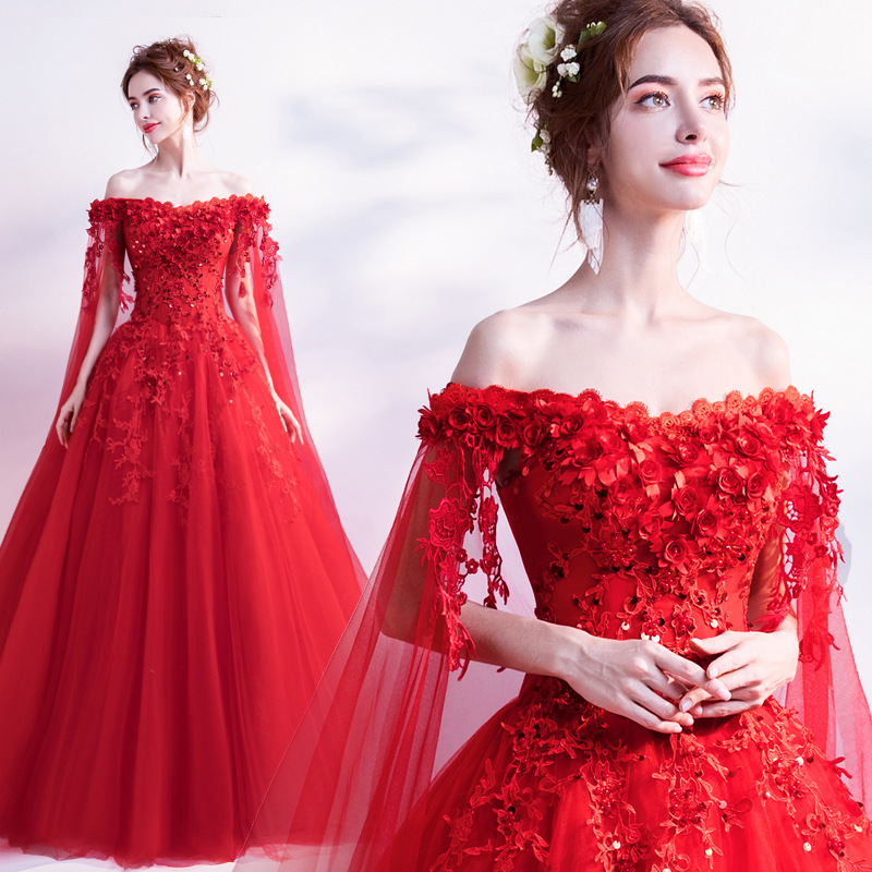 Hong Hu Formal Evening Dress For Women 2022 New Rose Red Bride Wedding Gown For Debut Ninang