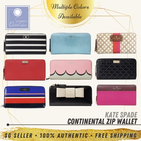 [SG SELLER] Kate Spade KS Womens Neda Large Continental Zip-Around Leather & Nylon Wallet (Multi Colors Available)